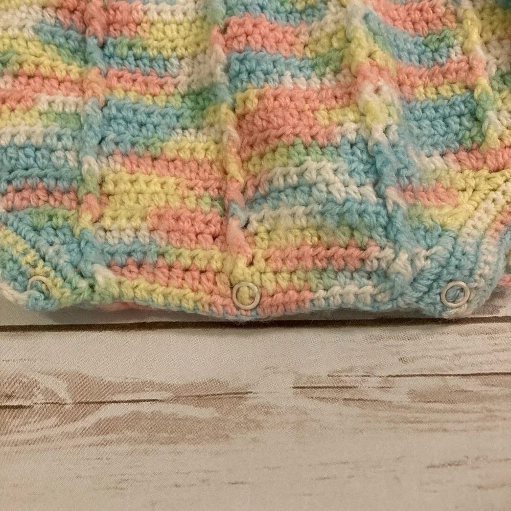 Vintage Handmade Crotchet Baby Pastel Rainbow Onesie 3-6 Months